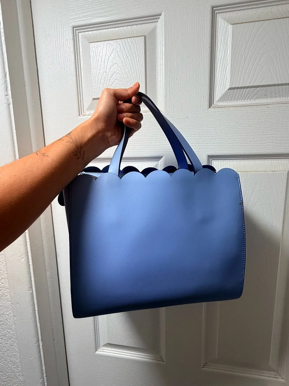 kate spade Scallop-Edge Leather Tote in Light Blue